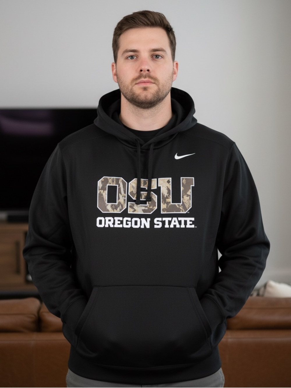 EUC Men’s XXL Nike Oregon‎ State Camo Logo Black Drawstring Hoodie